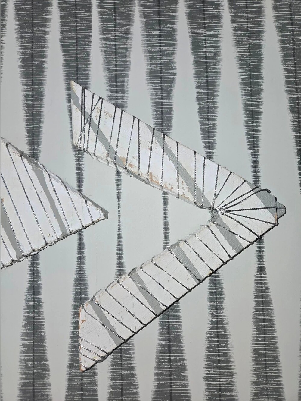 Decorative Chevron Wall Art Panel in White and Gray